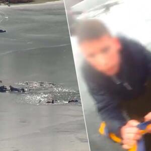 (VIDEO) En un heroico rescate, policías salvaron a cuatro hombres de morir tras caer bajo el hielo en un lago congelado